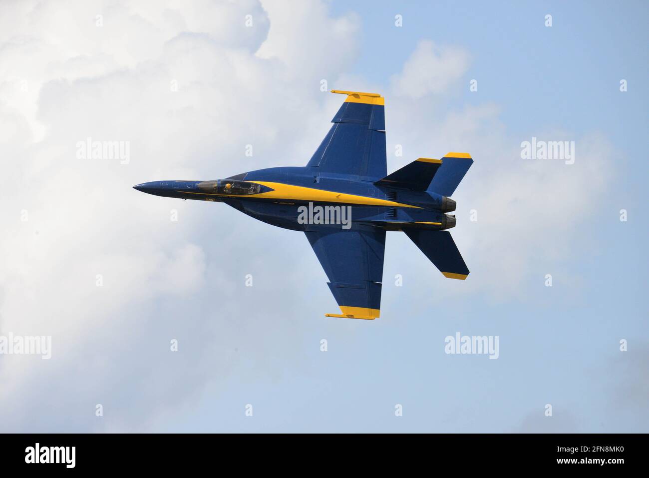 Melbourne. Brevard County. Florida. USA. May 14, 2021. The US Navy Flight Demonstration Team Blue Angels fly a practice show before The Great Florida Air Show starts this weekend. This season the team are flying their new F/A-18 Super Hornets. Credit: Julian Leek/Alamy Live News Stock Photo