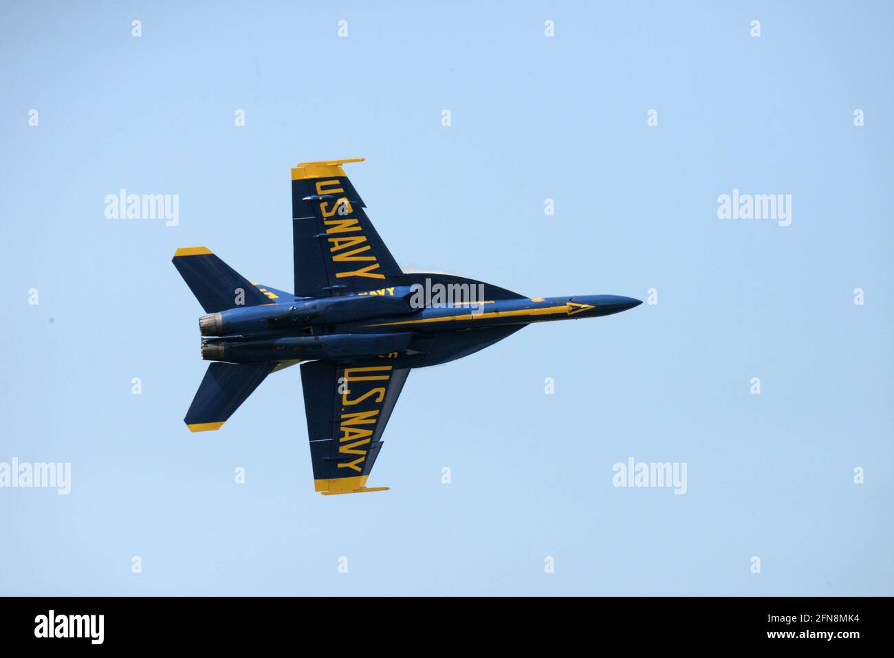 Melbourne. Brevard County. Florida. USA. May 14, 2021. The US Navy Flight Demonstration Team Blue Angels fly a practice show before The Great Florida Air Show starts this weekend. This season the team are flying their new F/A-18 Super Hornets. Credit: Julian Leek/Alamy Live News Stock Photo