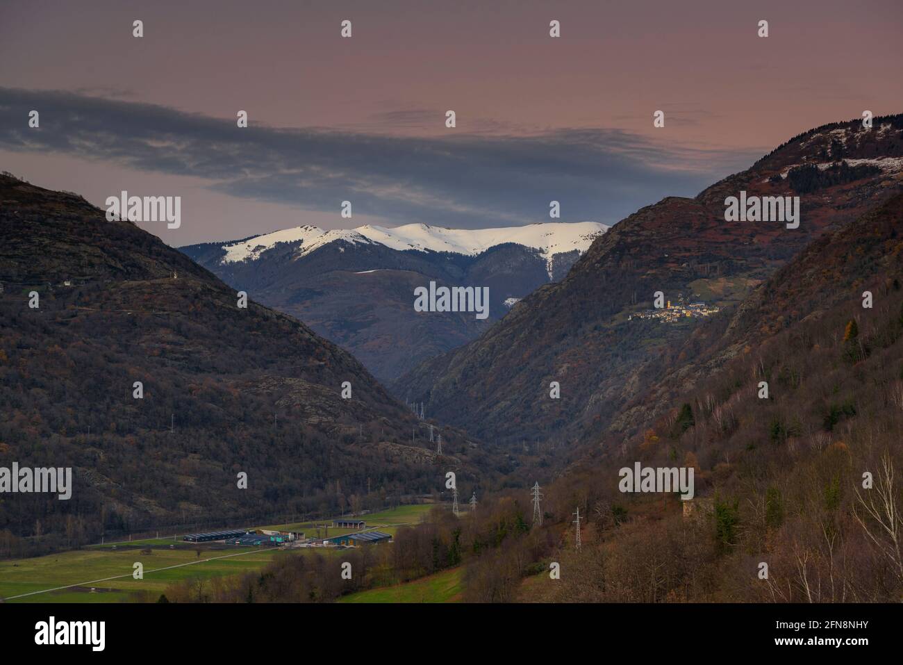 Canejan village and Baish Aran seen from the Guardader de Les viewpoint (Aran Valley, Catalonia, Spain, Pyrenees) Stock Photo