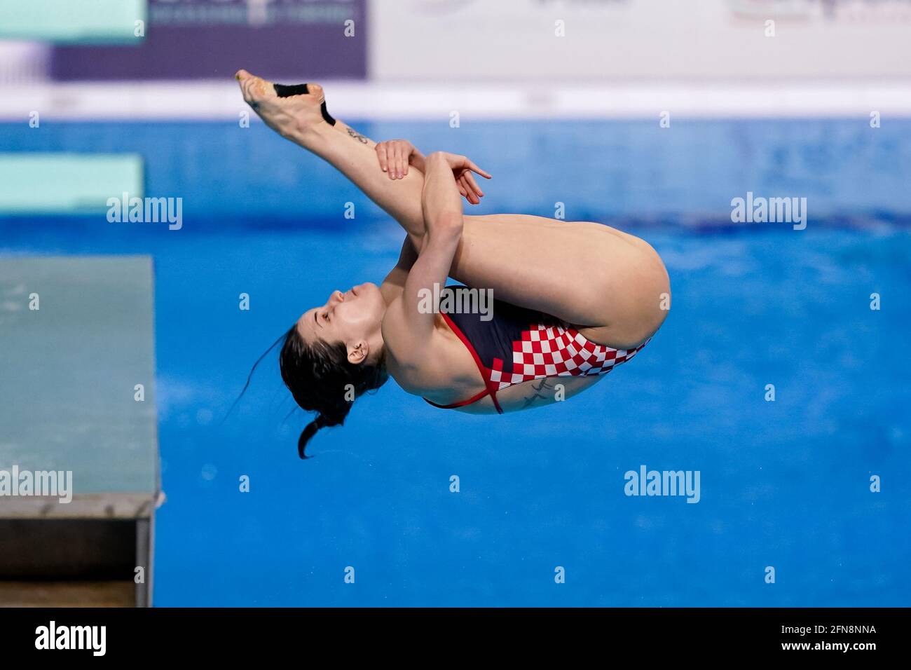 BUDAPEST, HUNGARY - MAY 15: Marcela Maric of Croatia competing in the Womens 3M Springboard Preliminary during the LEN European Aquatics Championships Diving at Duna Arena on May 15, 2021 in Budapest, Hungary (Photo by Andre Weening/Orange Pictures) Stock Photo