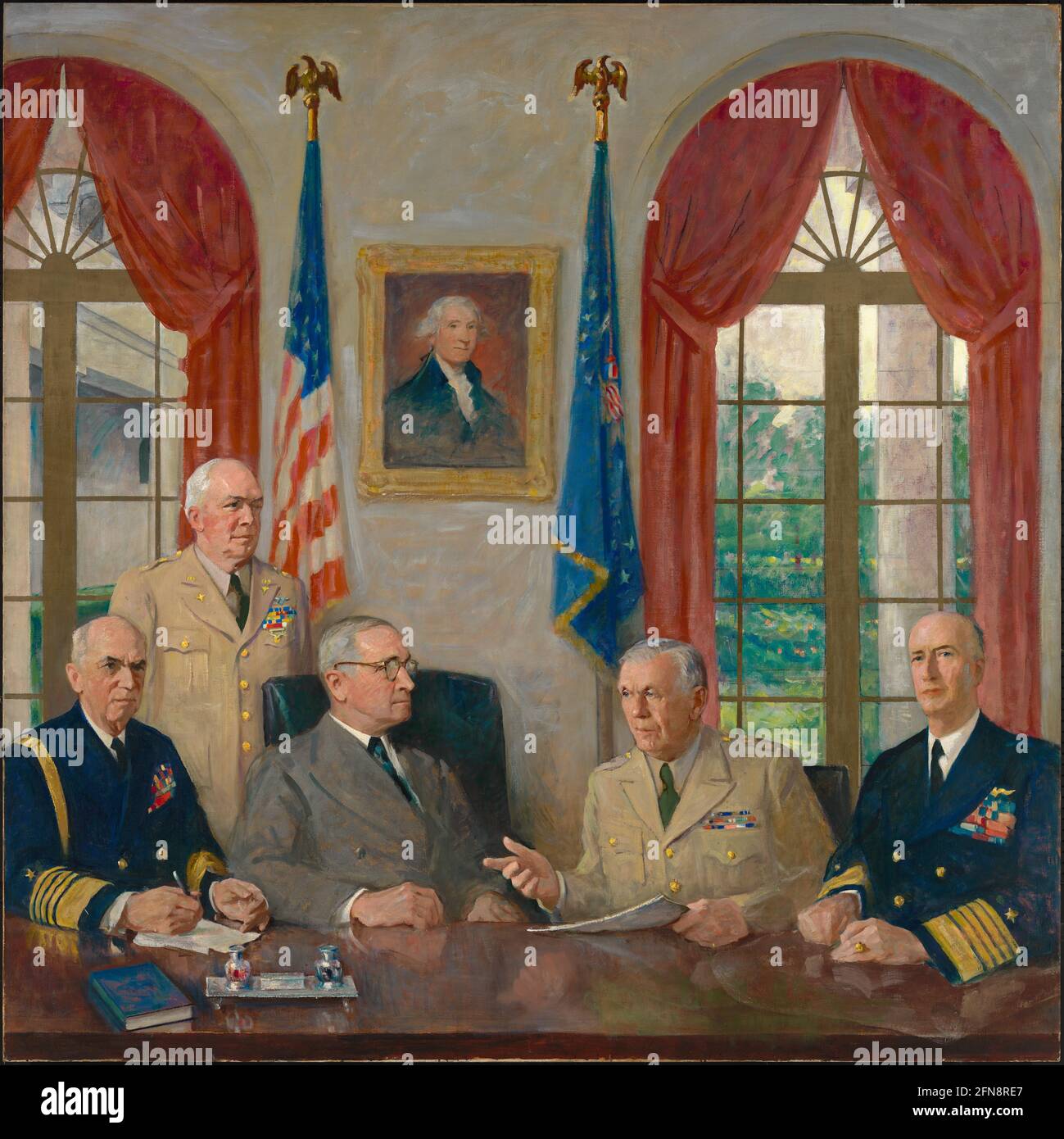Truman and his Military Advisors, 1949. Stock Photo