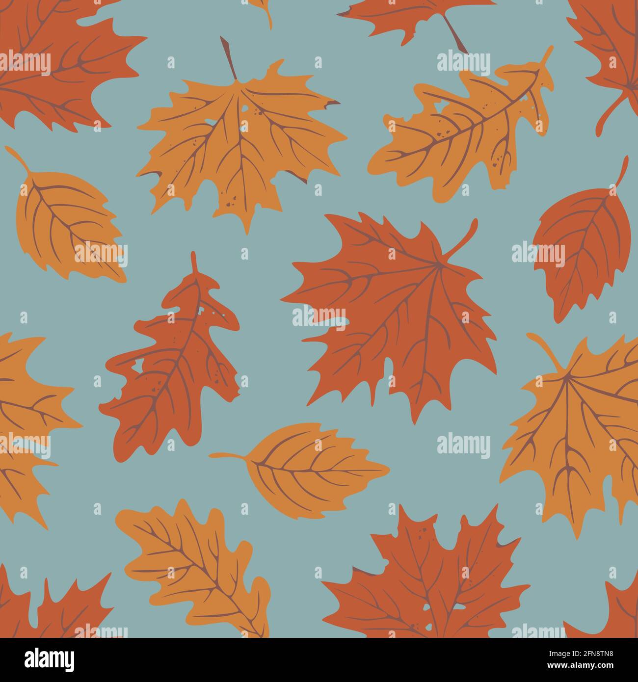 Vector seamless pattern with falling leaves. Autumn leaves on blue background. Stock Vector