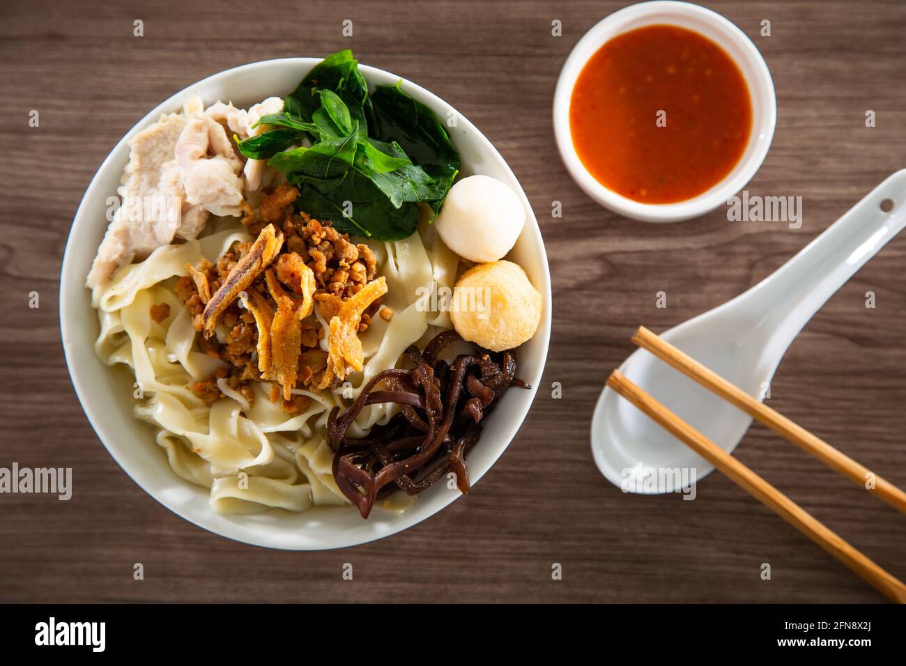 Pan Mee is made with a simple flourbased dough, with anchovy broth