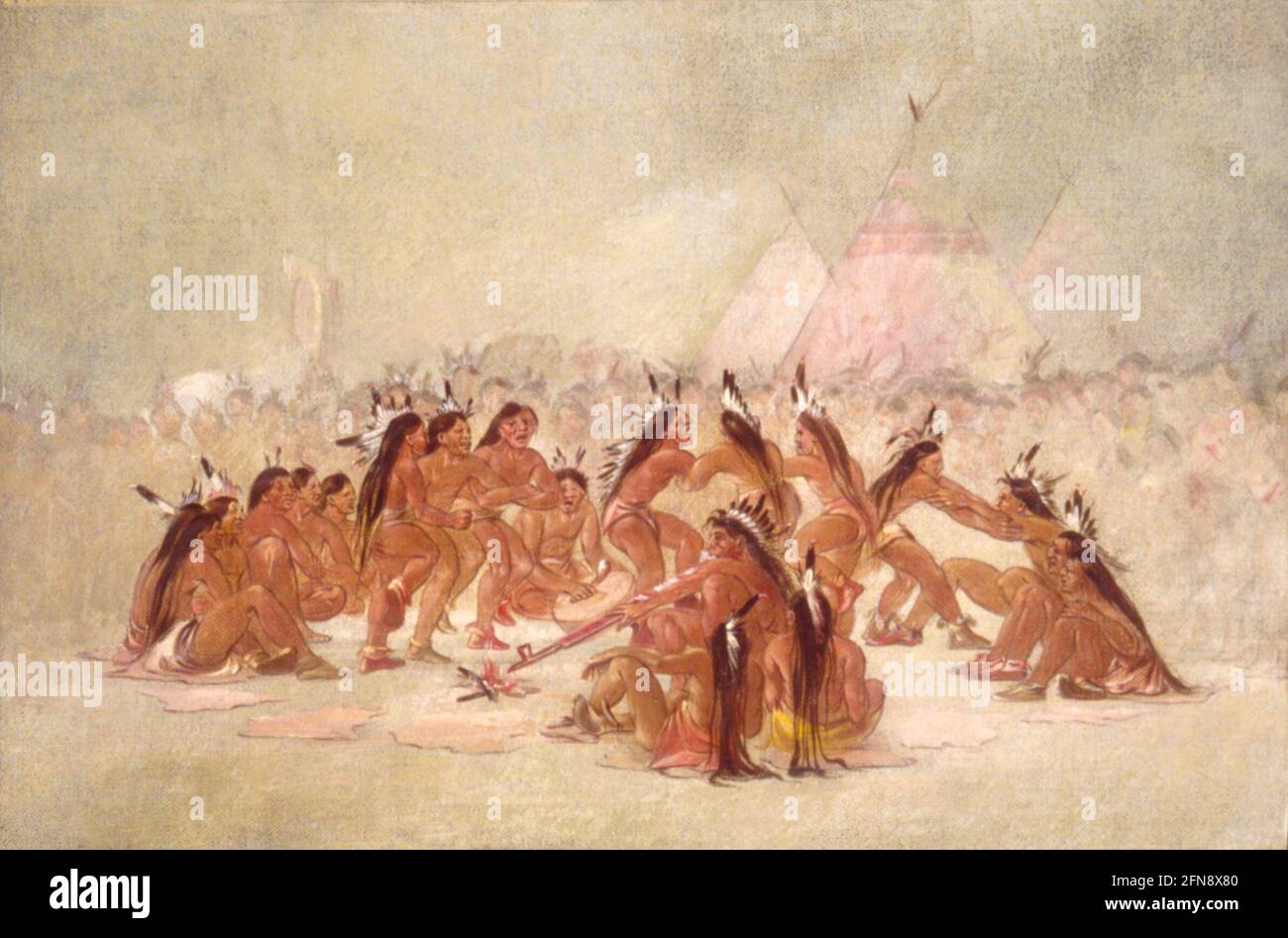 Pipe Dance, Assiniboine, 1835-1837. Stock Photo