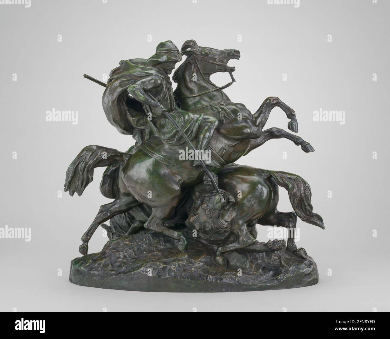 Two Arab Horsemen Killing a Lion, model 1838, cast by 1873. Stock Photo