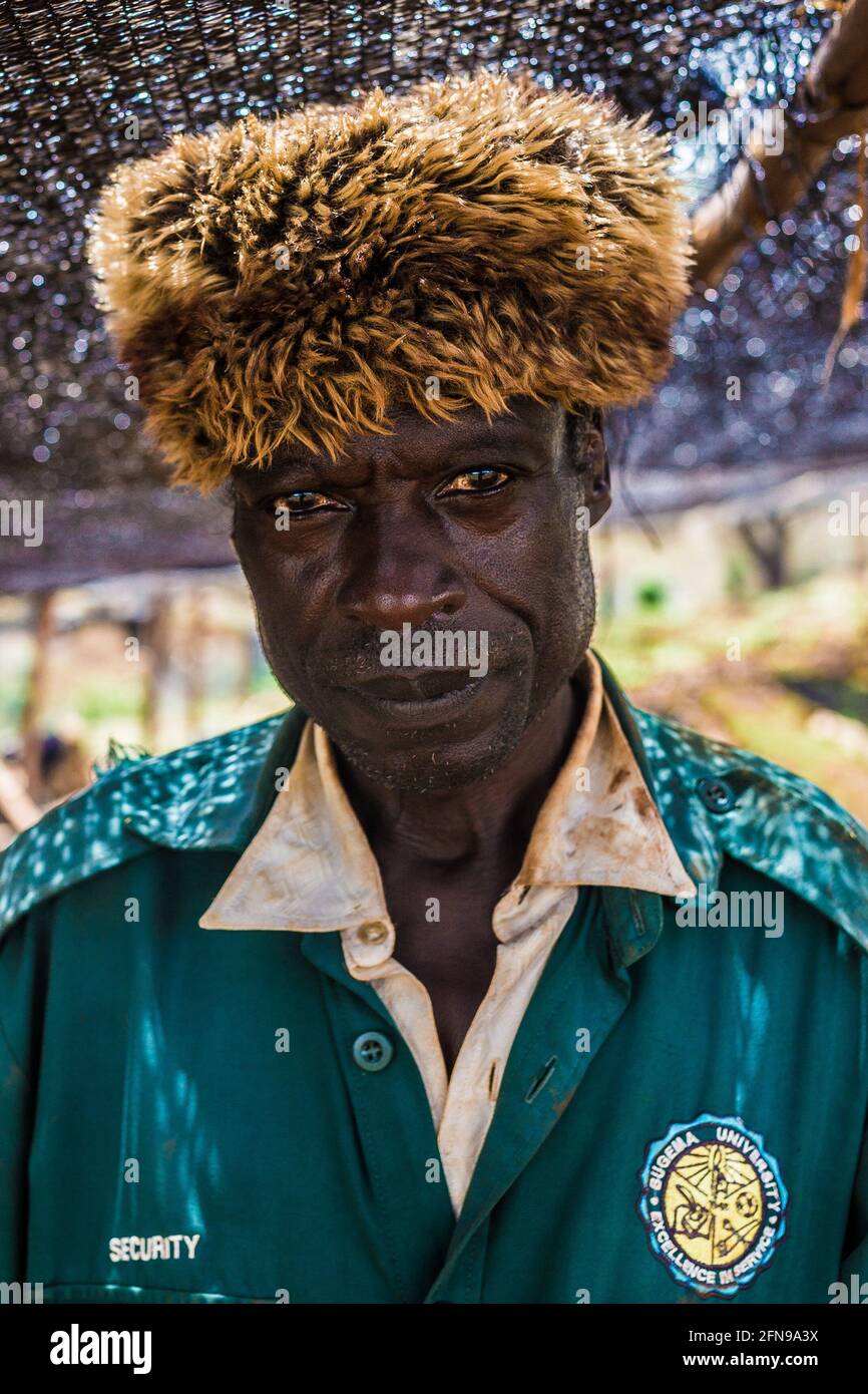 Portrait of a worker from a coffee plantation from rural Uganda Stock Photo
