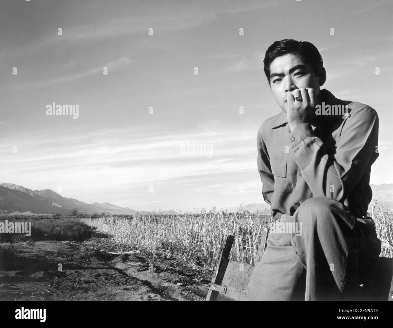 Ansel Adams, Tom Kobayashi at Manzanar Relocation Center, California, 1943 Stock Photo