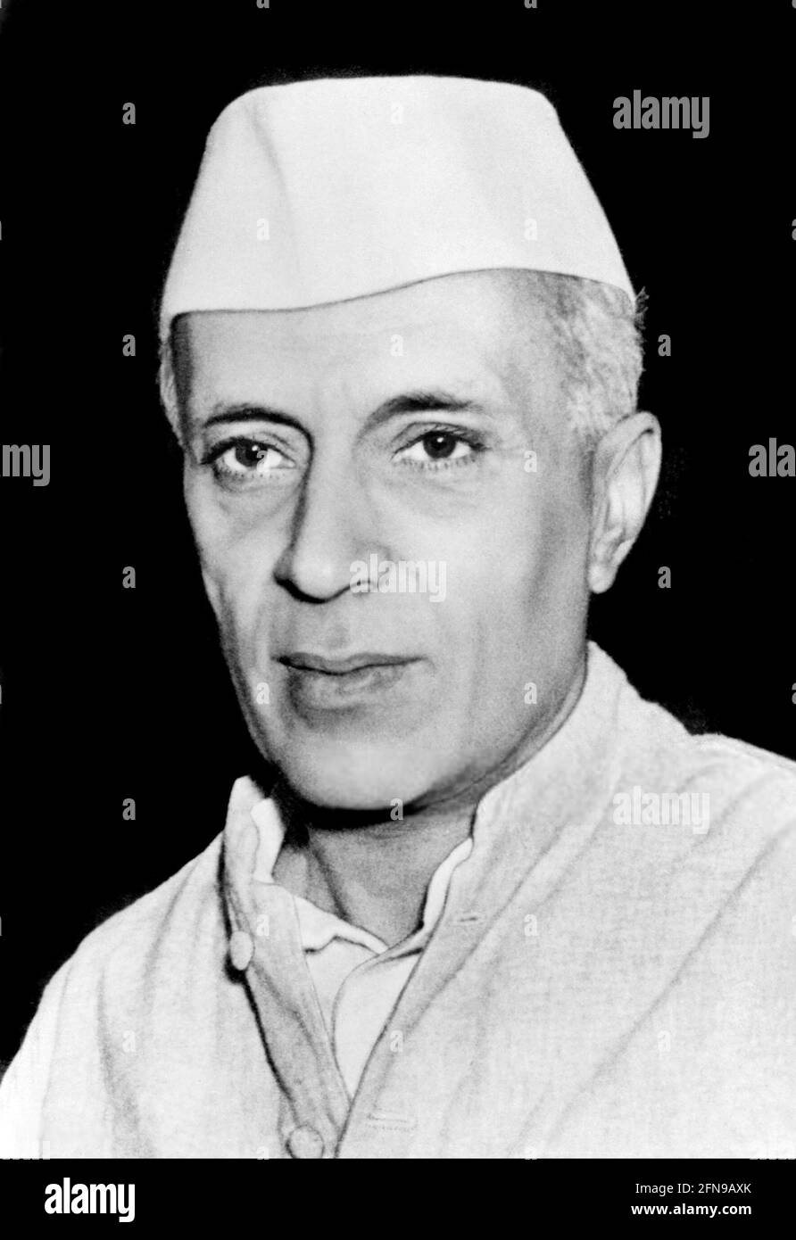 Jawaharlal Nehru. Portrait of the first prime minister of India, Jawaharlal Nehru (1889-1964) in 1947 Stock Photo