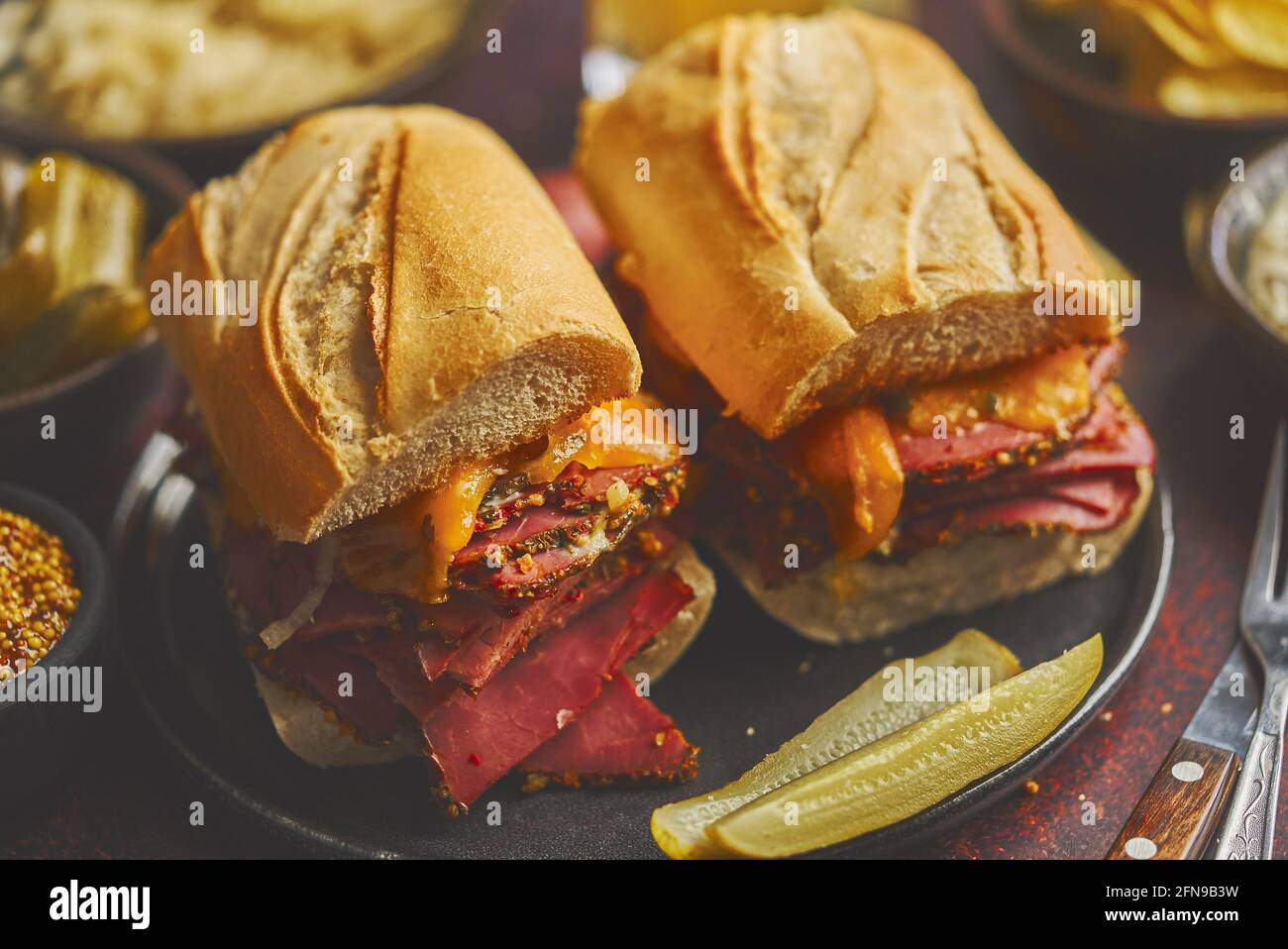 Reuben sandwich. Classic traditional American sandwich. Pastrami and