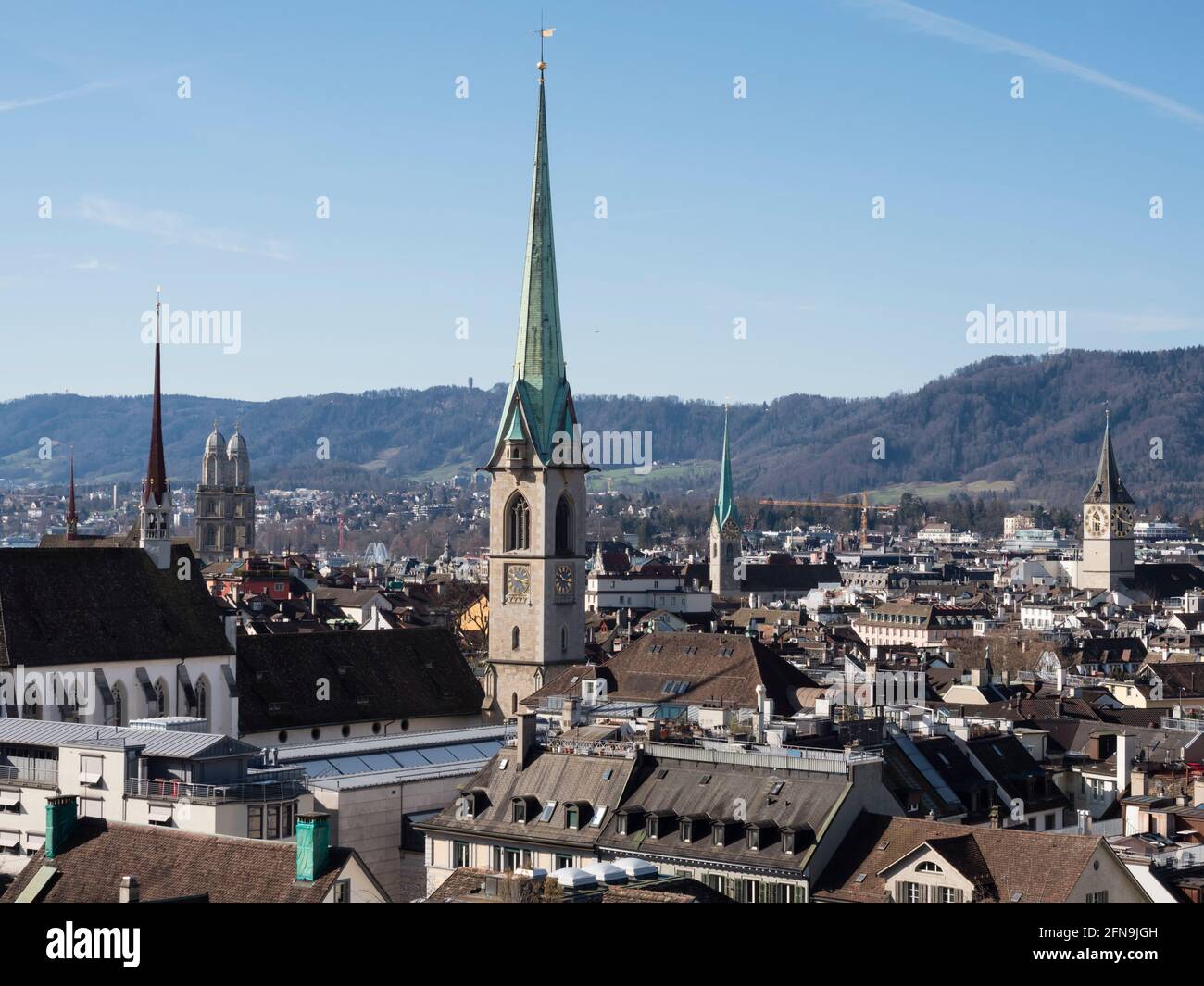 View the city panorama of the old town of Zurich, Switzerland. Stock Photo