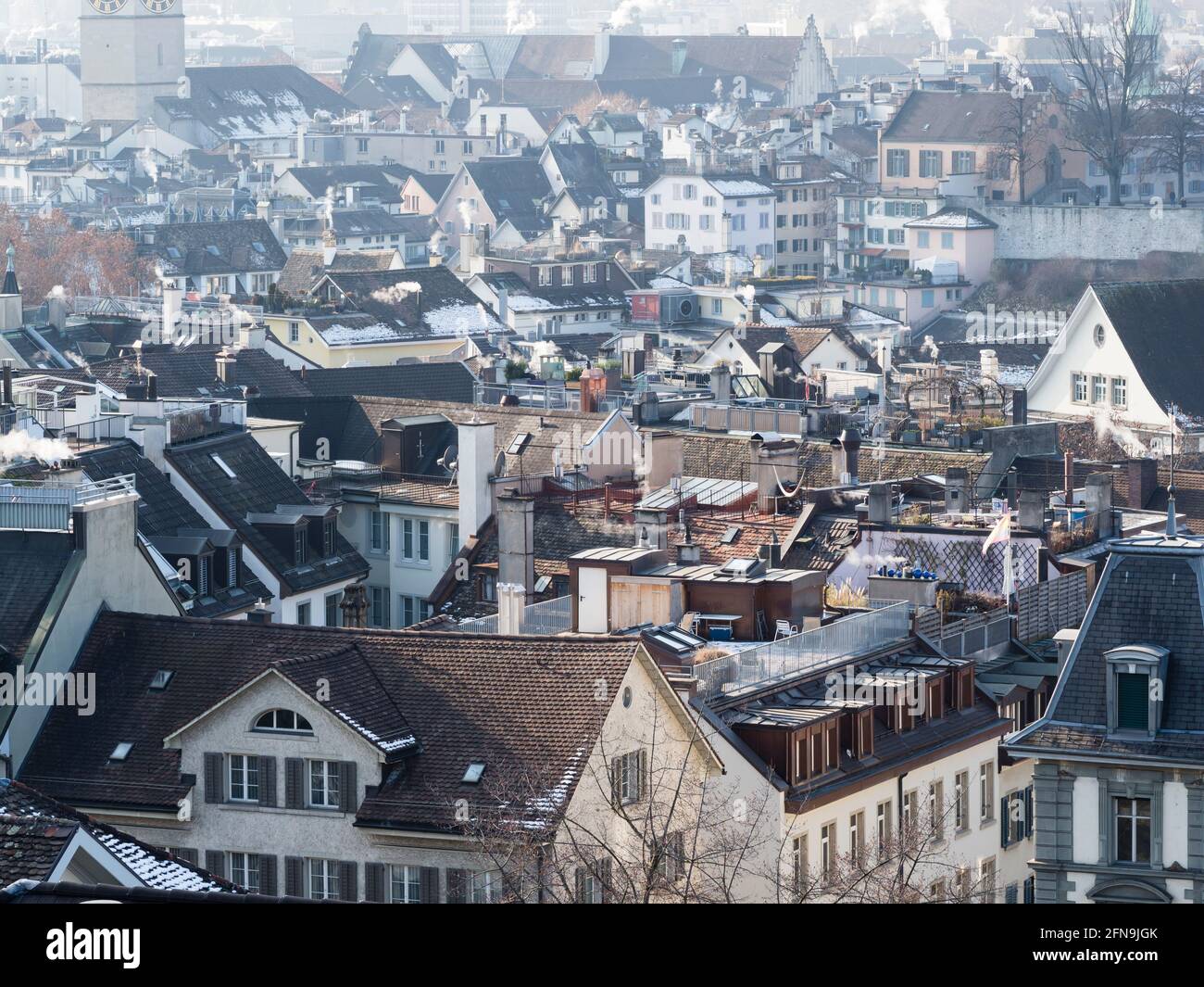 View the city panorama of the old town of Zurich, Switzerland. Stock Photo
