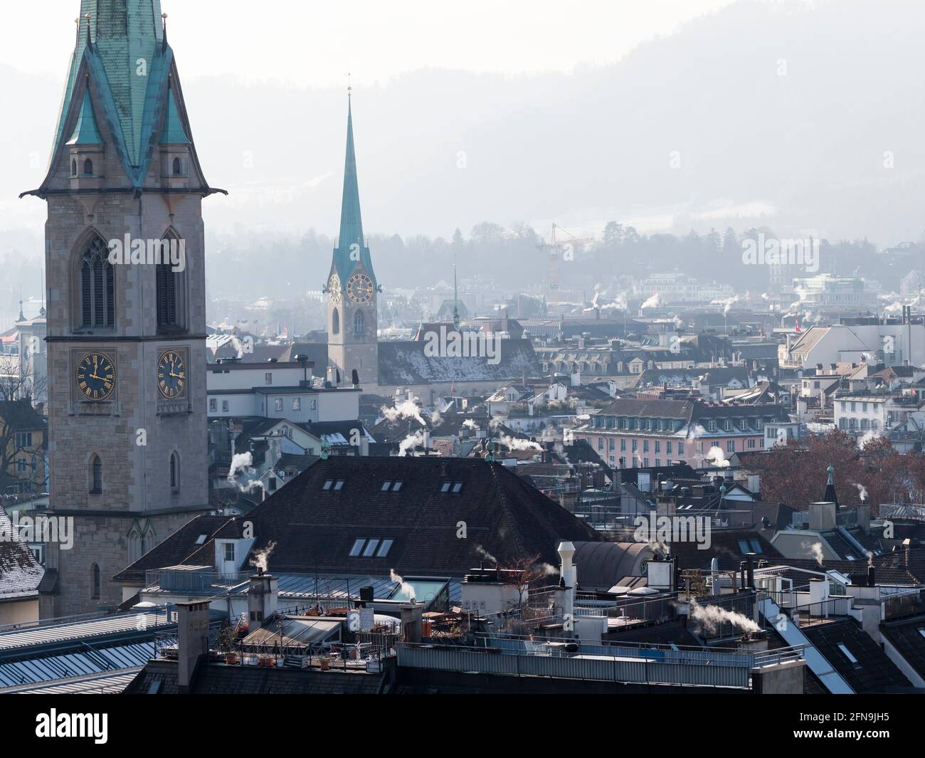 View the city panorama of the old town of Zurich, Switzerland. Stock Photo