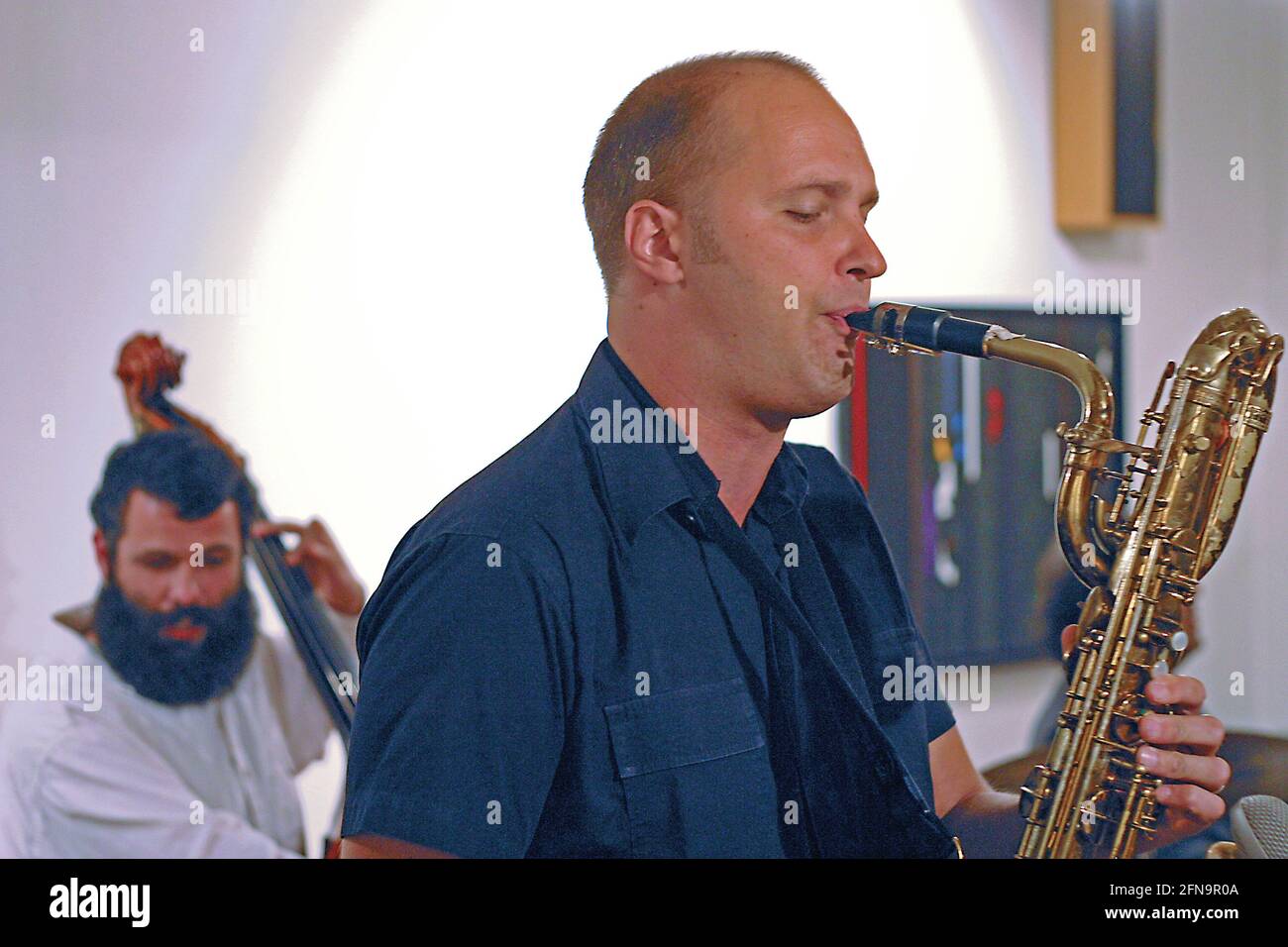 Jonas Knutsson, swedish musician, saxophone player. sebastian dubé in the background Stock Photo