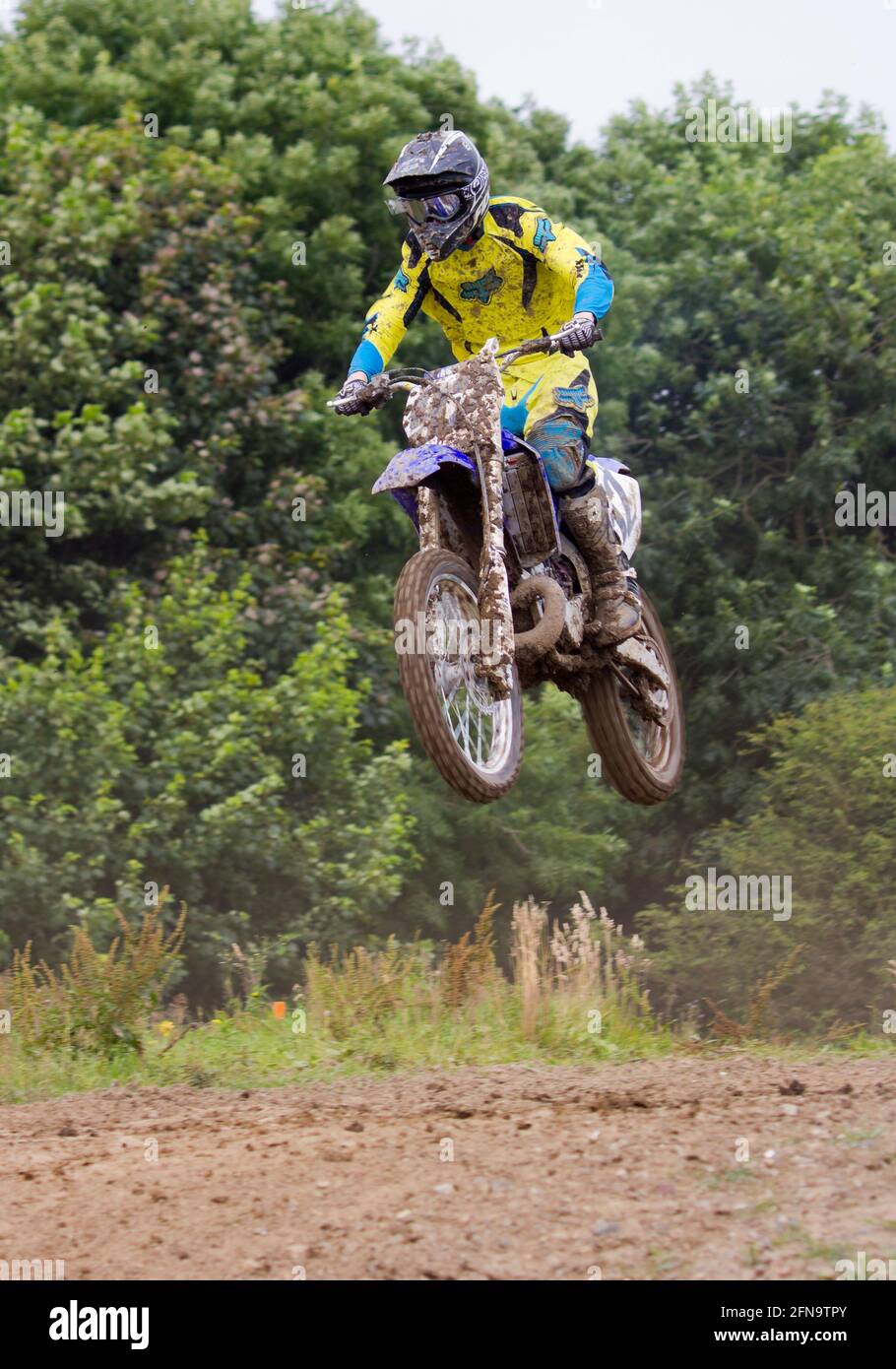 Moto Cross, motor cycle rider, practising on track in Northumberland, England, UK. Stock Photo