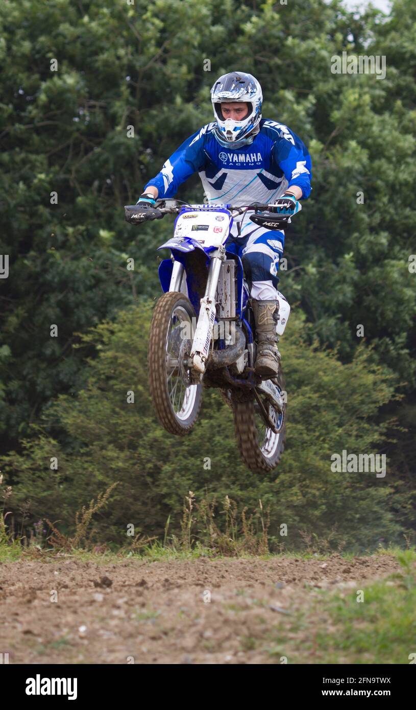 Moto Cross, motor cycle rider, practising on track in Northumberland, England, UK. Stock Photo