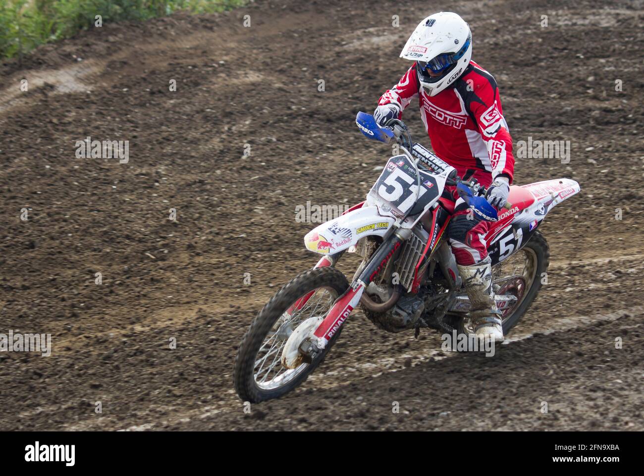 Moto Cross, motor cycle rider, practising on track in Northumberland, England, UK. Stock Photo