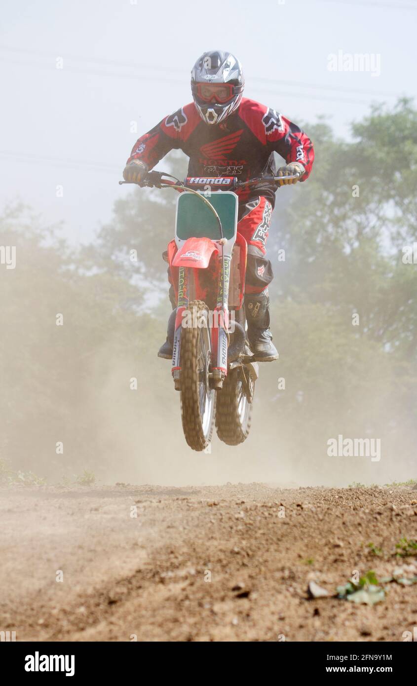 Moto Cross, motor cycle rider, practising on track in Northumberland, England, UK. Stock Photo