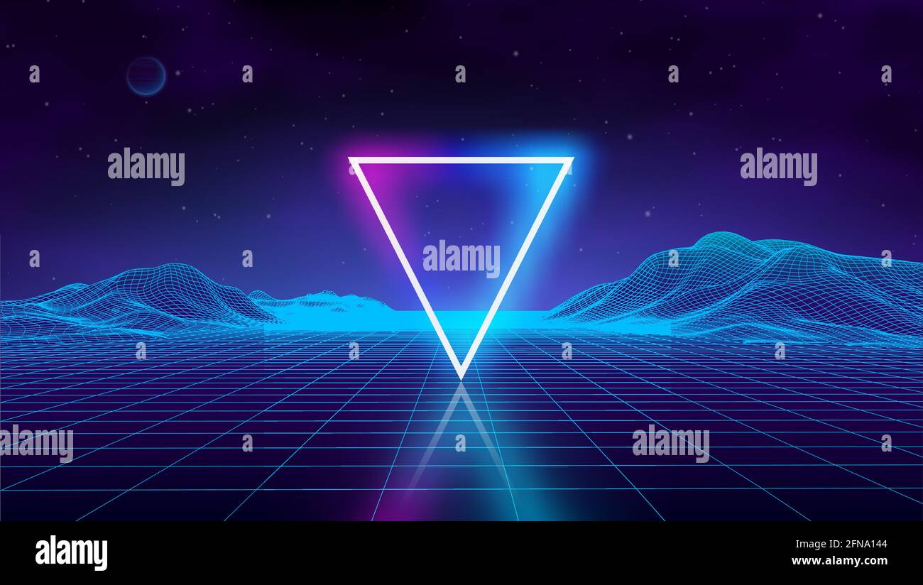 Retro futuristic background for game. Music 3d dance galaxy poster. 80s  background disco. Neon triangle synthwave digital wireframe landscape with  Stock Vector Image & Art - Alamy