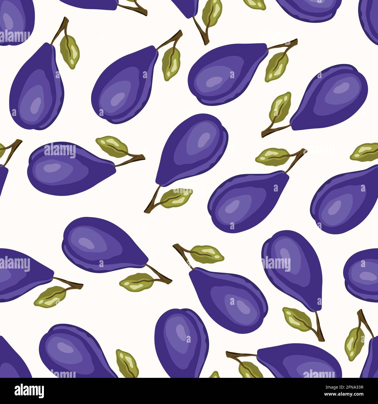 Seamless pattern with plum on white background. Natural delicious fresh ...