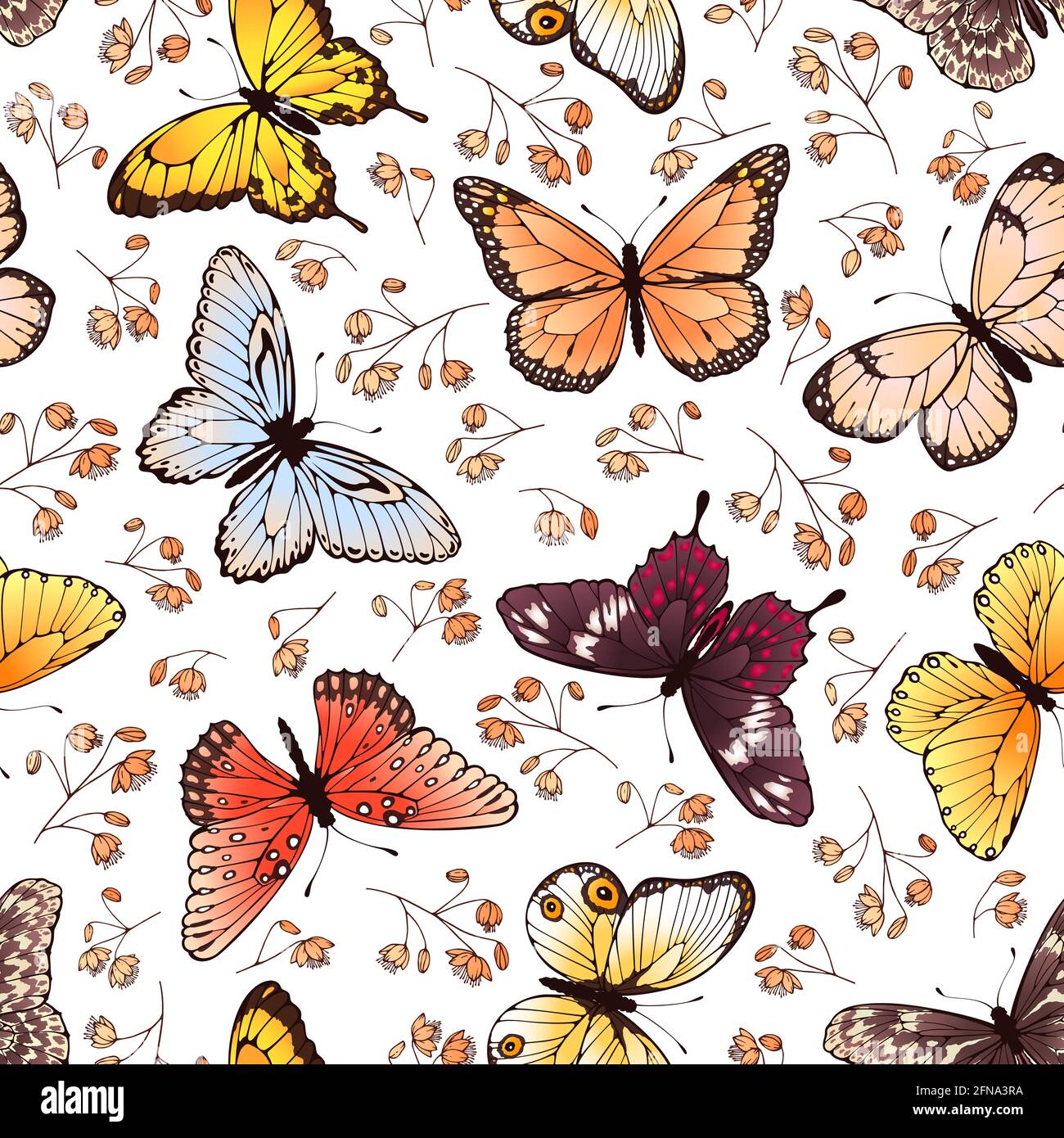 Butterfly seamless pattern. Butterflies and flowers, adorable spring or  summer fabric, wallpaper graphic vector repeating texture. Flying beautiful  colorful insects and plants design Stock Vector Image & Art - Alamy