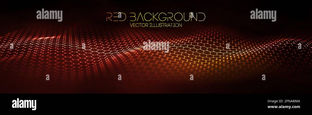 Abstract fire mesh background.Polygonal structure. Red technology background wave. Stock Vector