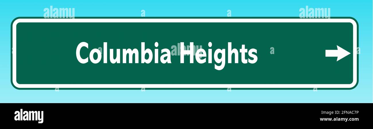 A graphic illlustration of an American road sign pointing to Columbia Heights Stock Photo