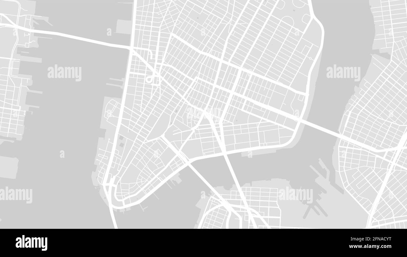 Grey and white New York city area vector background map, streets and water cartography illustration. Widescreen proportion, digital flat design street Stock Vector