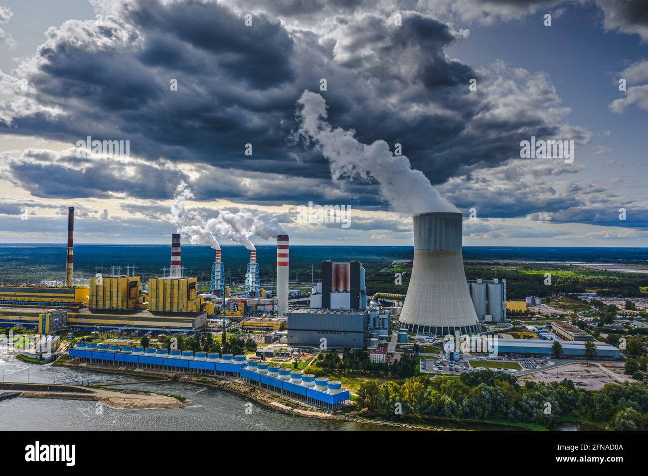 Power station under moody cloudy sky aerial view Stock Photo - Alamy