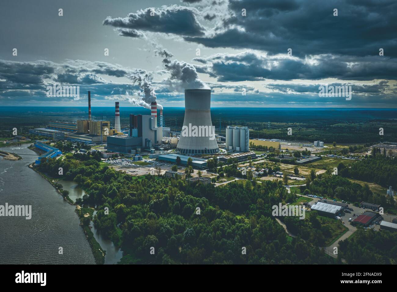 Power station under moody cloudy sky aerial view Stock Photo - Alamy