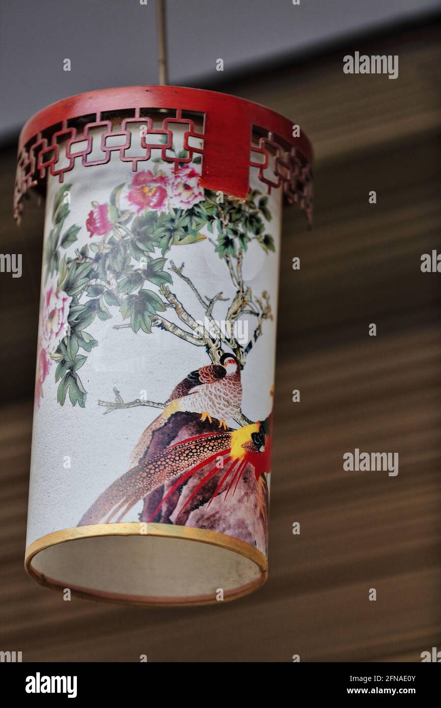 Chinese paper lantern painted with pheasants and peonies. Zhangye-Gansu-China-1318 Stock Photo