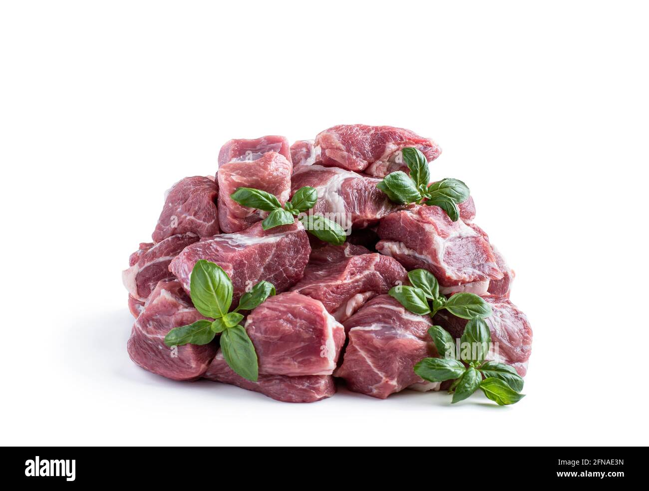Raw pork meat slices isolated on white background Stock Photo - Alamy