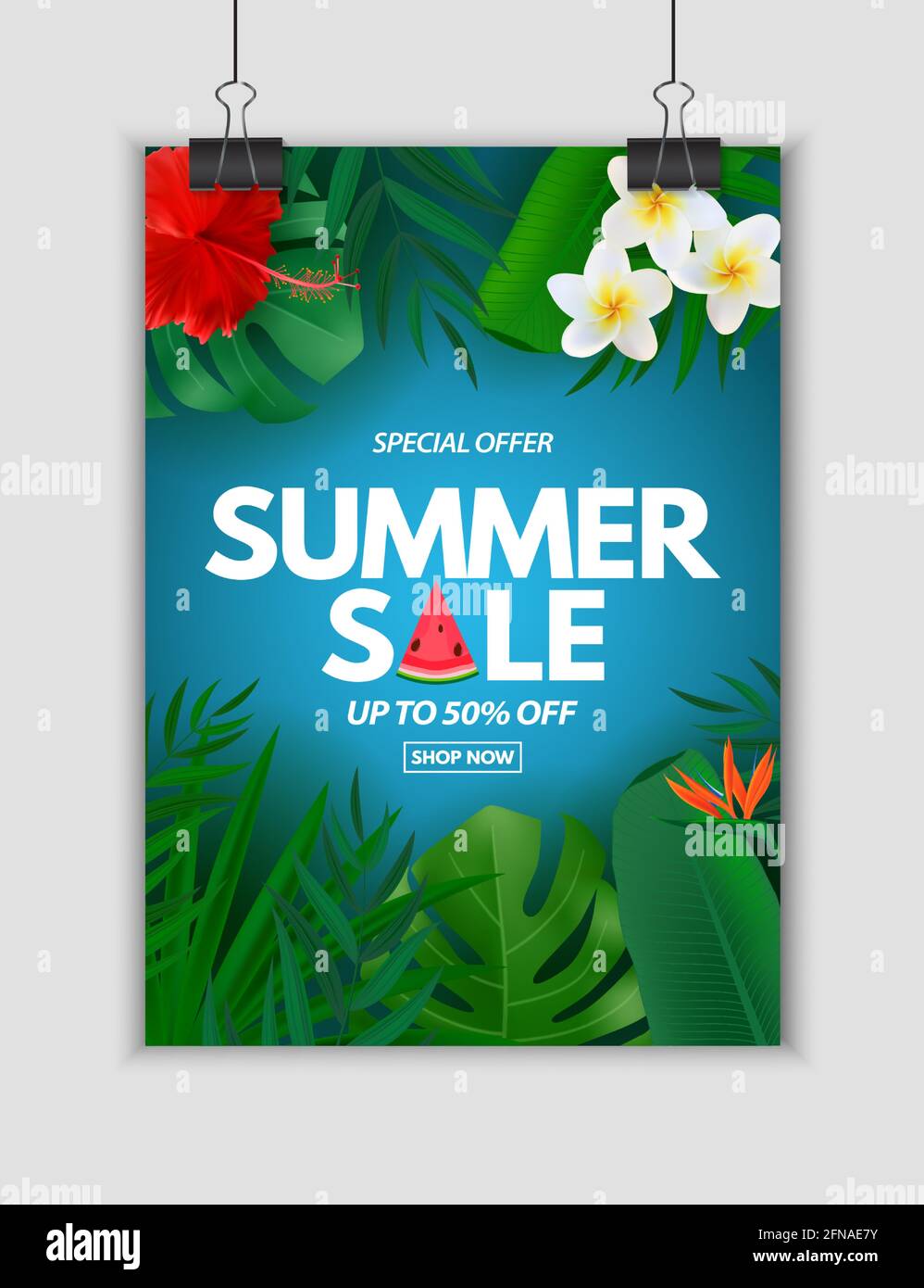 Summer sale poster. Natural Background with Tropical Palm Leaves ...