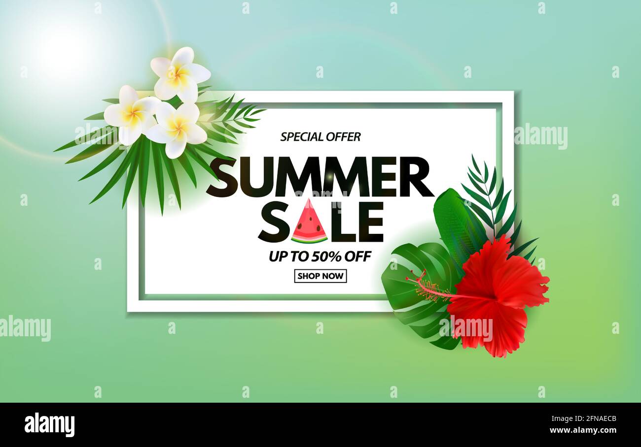 Summer sale poster. Natural Background with Tropical Palm Leaves ...