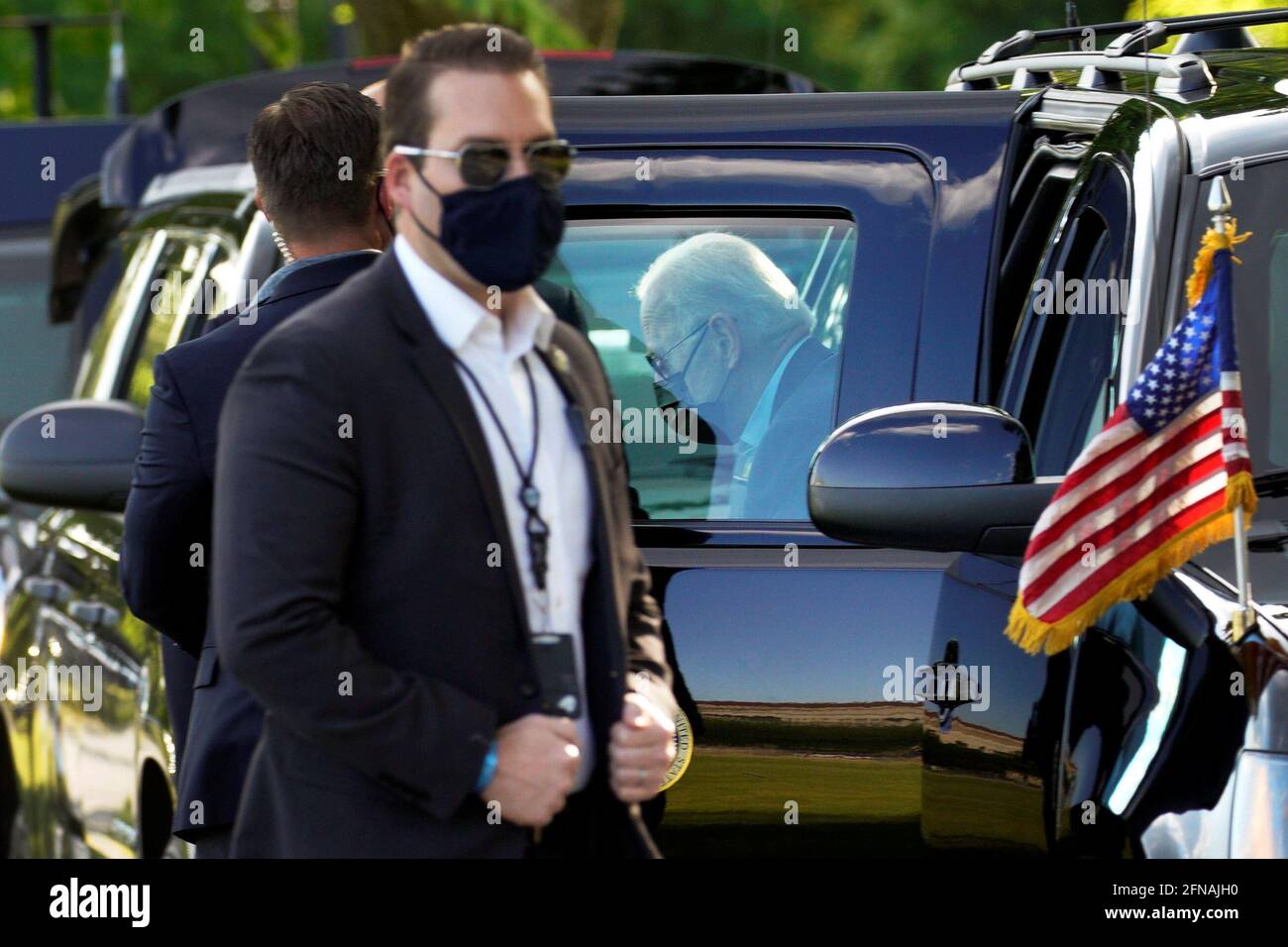 U.S. President Joe Biden wears a face mask as he arrives for departure from the White House en route to Wilmington, Delaware from the Ellipse in Washington, U.S., May 15, 2021. REUTERS/Yuri Gripas Stock Photo