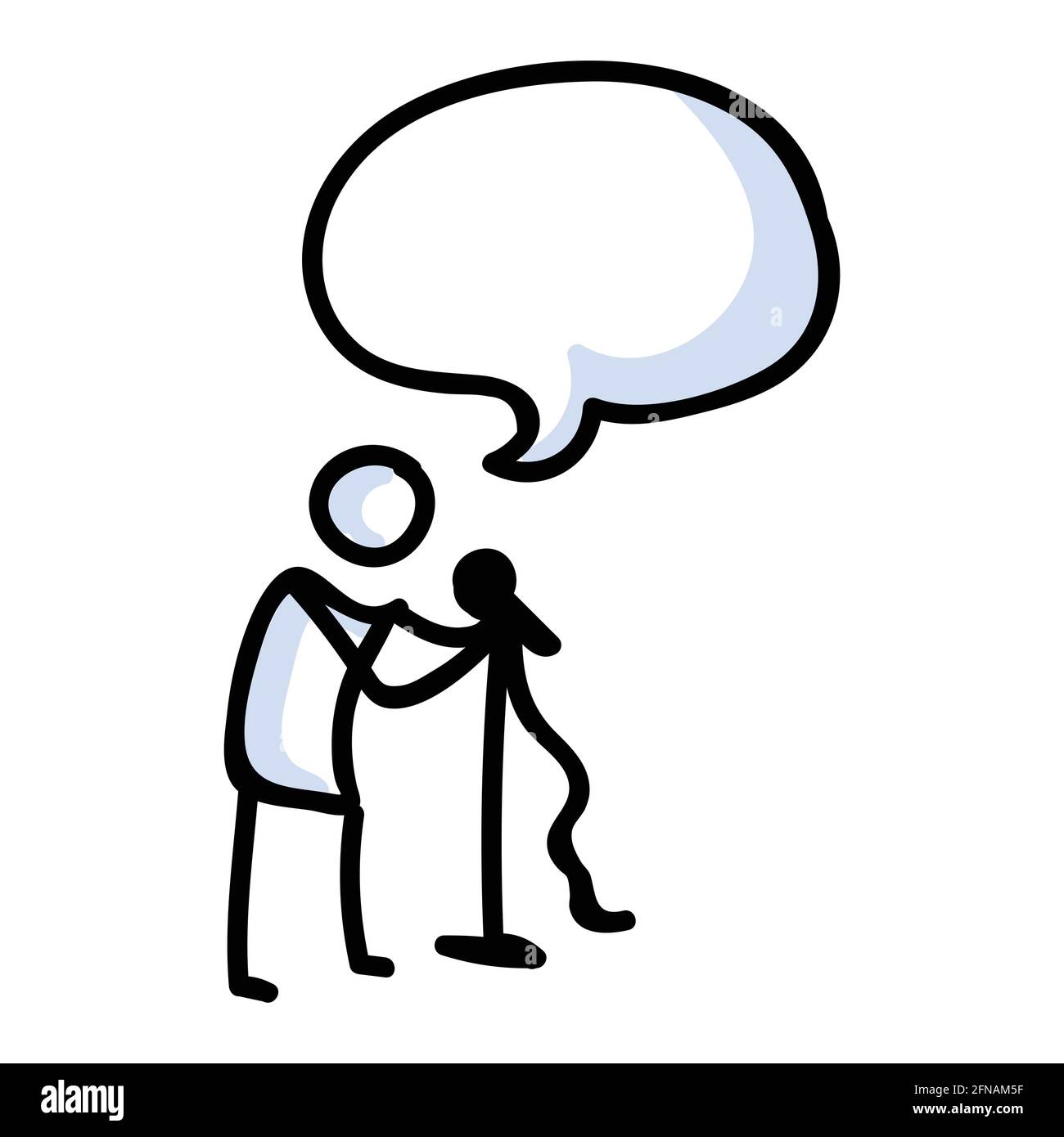 Hand Drawn Stick Figure Holding Microphone. Concept of Comedian