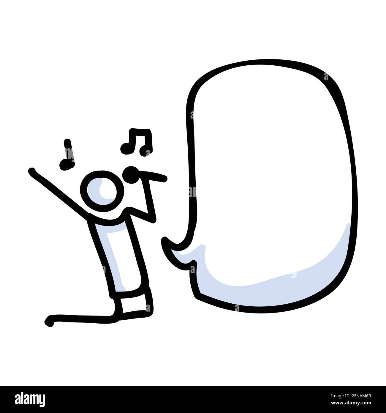 Hand Drawn Stick Figure Singer Performer. Concept of Concert with