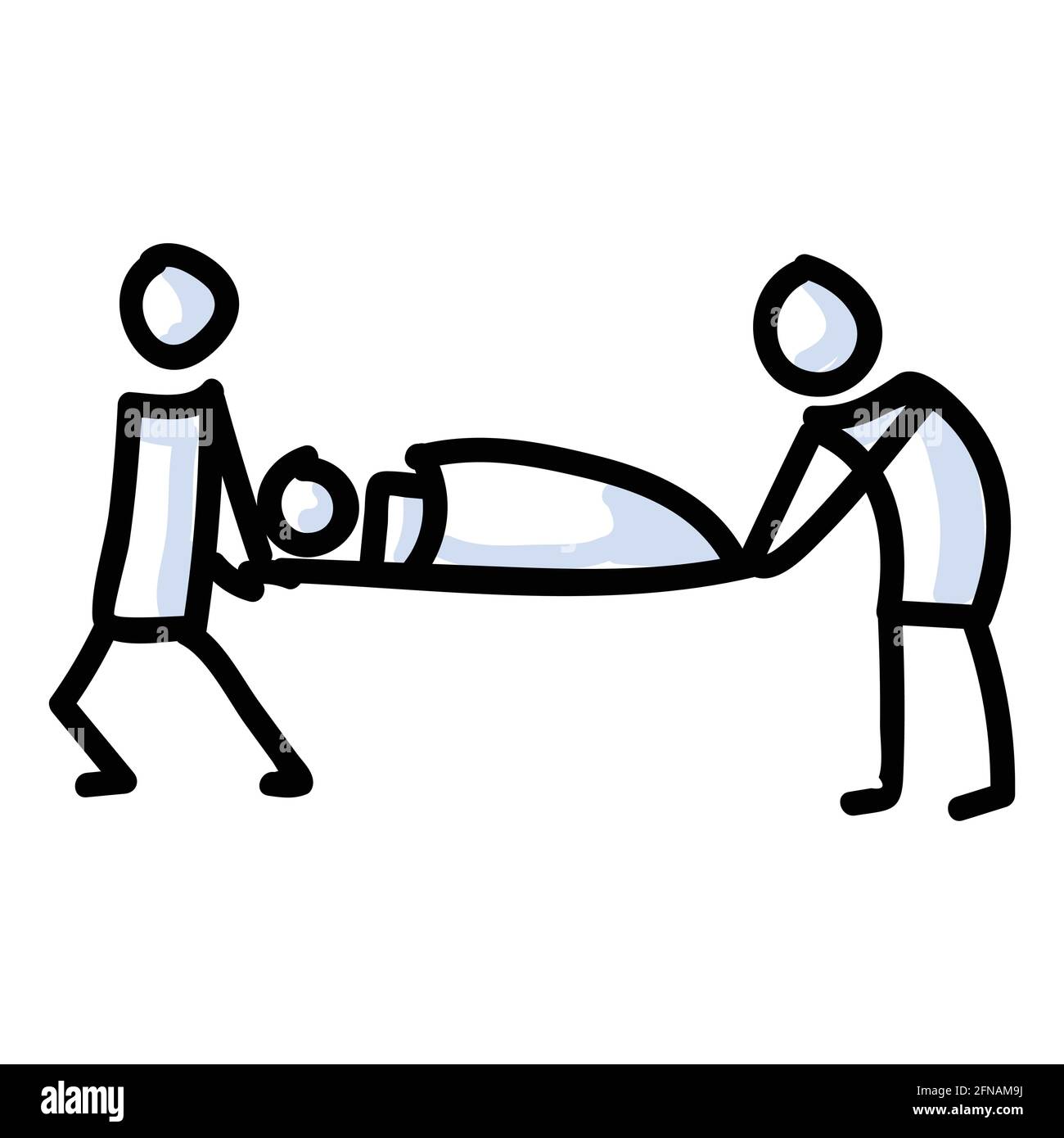 Hand Drawn Stick Figure Paramedic and Patient. Concept Health Care