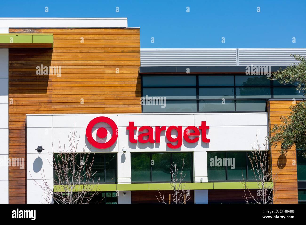 Target Corporation bullseye logo and sign on the store facade - San Jose, California, USA - 2021 Stock Photo