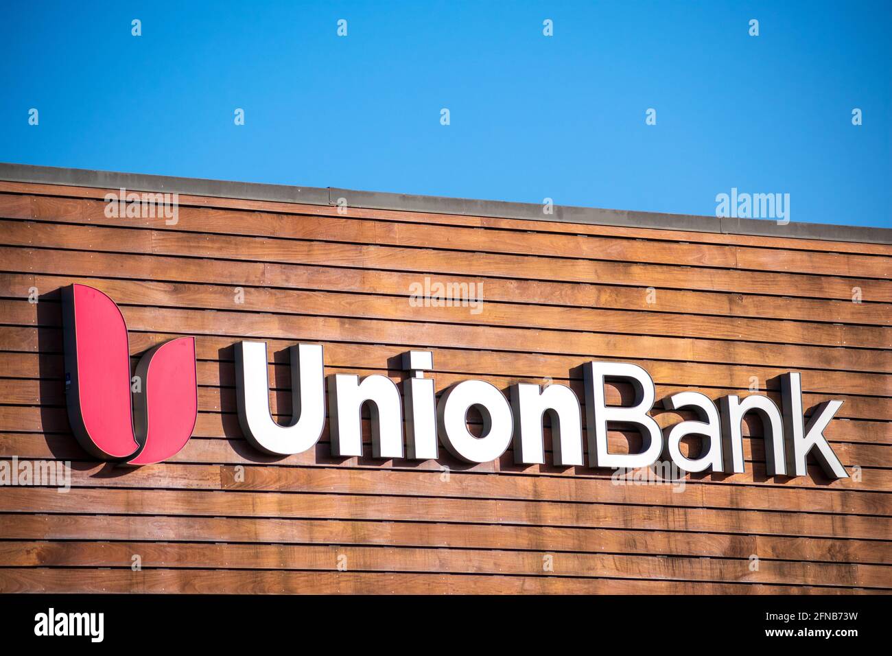 Union Bank sign, logo on the branch facade of a full service bank - San Jose, California, USA - 2021 Stock Photo