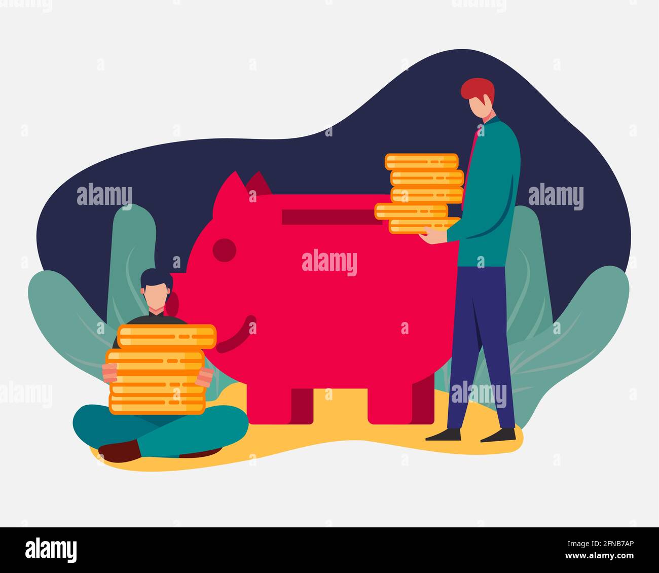 businessman saving money into piggy bank vector illustration in flat style Stock Vector
