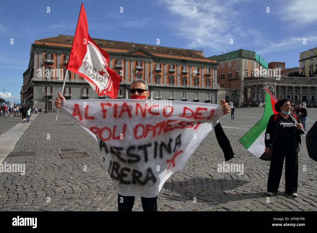 Naples, Italy. May 15 2021: 73 years have passed since #Nakba, the Palestinian catastrophe. In 1948, when an entire society, composed mainly of Arabs, was exterminated by British colonialists and Israeli Zionists and uprooted from its homeland. Over 400,000 Palestinians were killed and Palestinians escaped massacres and ethnic cleansing, They are now about 2 million and make up 20% of the population, have not been granted the right to land and live under an apartheid regime. Credit: Pacific Press Media Production Corp./Alamy Live News Stock Photo