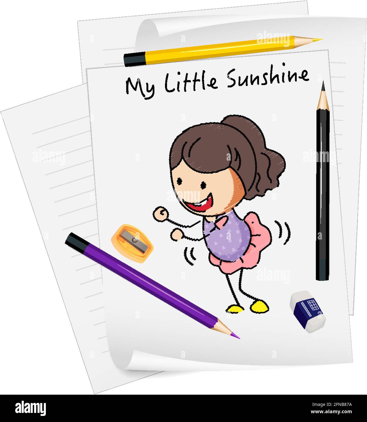Sketch little kids cartoon character on paper Vector Image