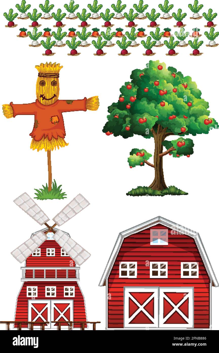 Farm element set isolated on white background illustration Stock Vector ...