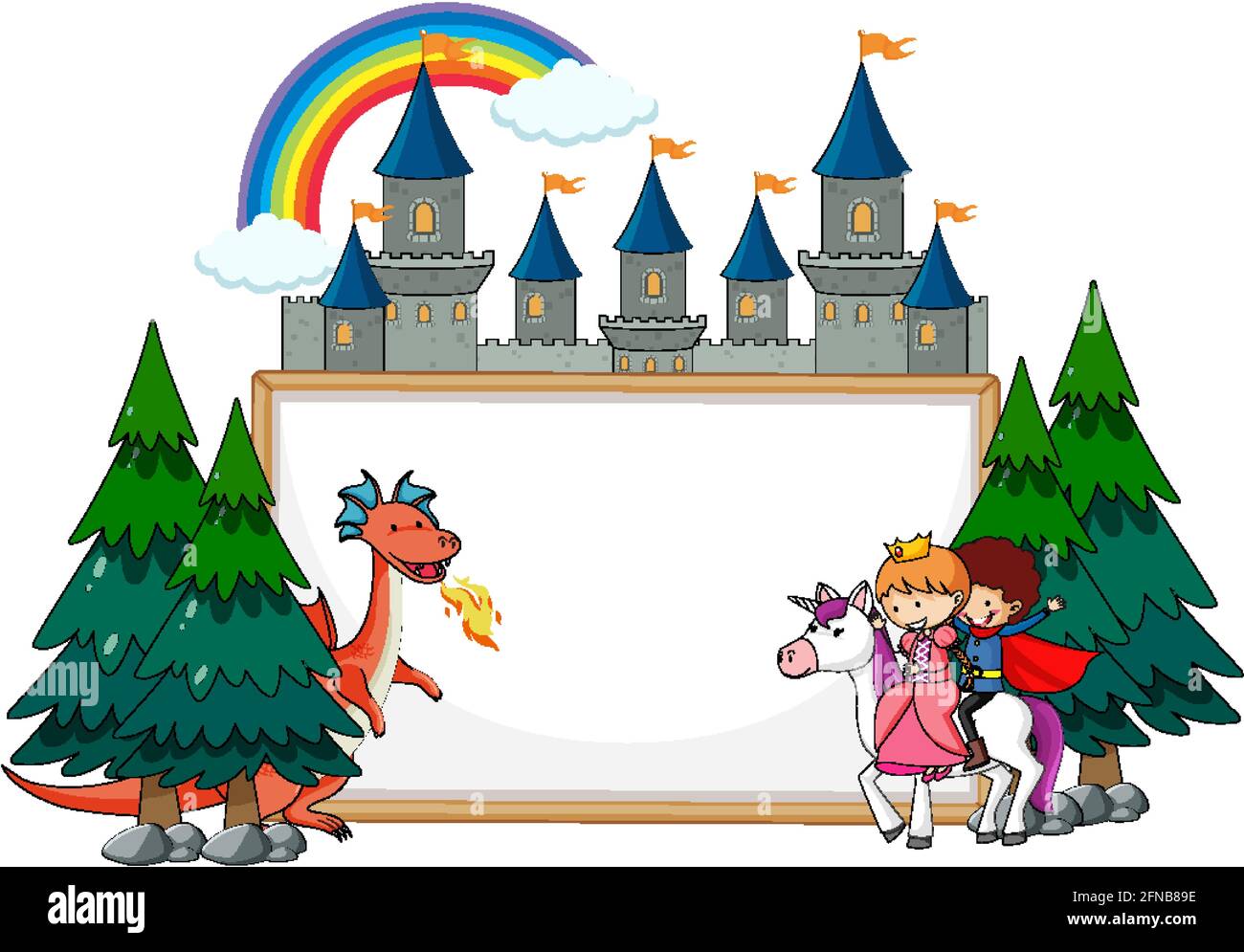 Empty banner with fairy tale cartoon character and elements isolated ...