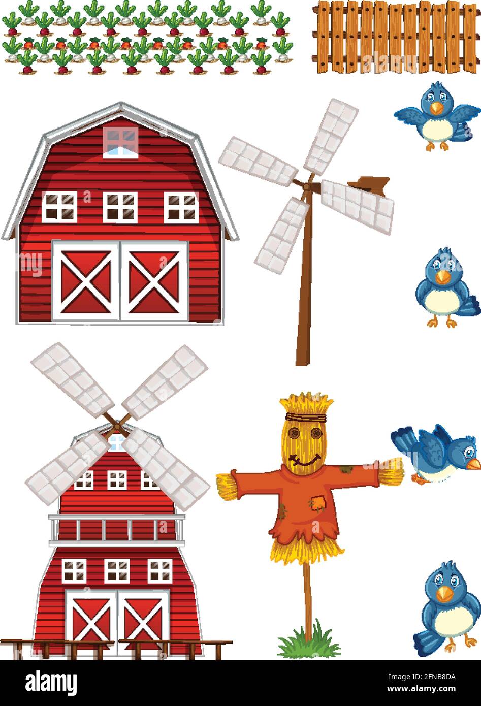 Farm element set isolated on white background illustration Stock Vector ...