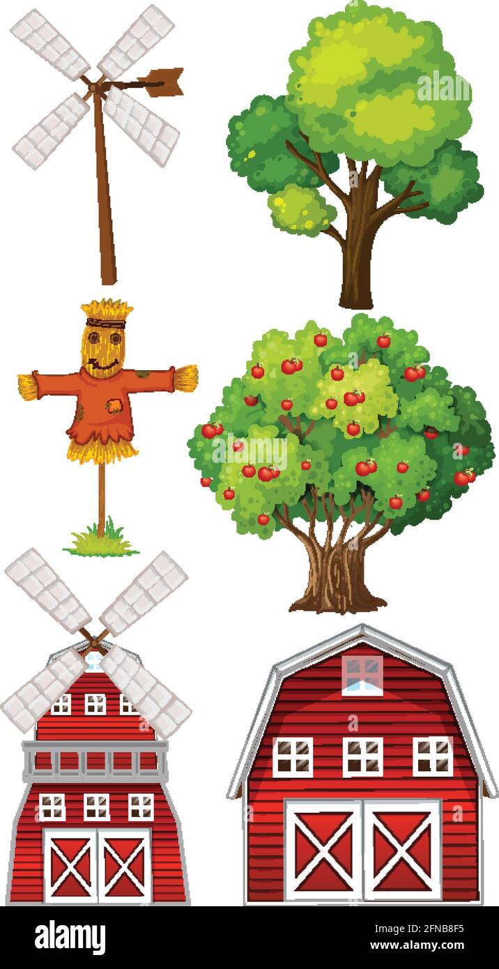 Farm element set isolated on white background illustration Stock Vector ...