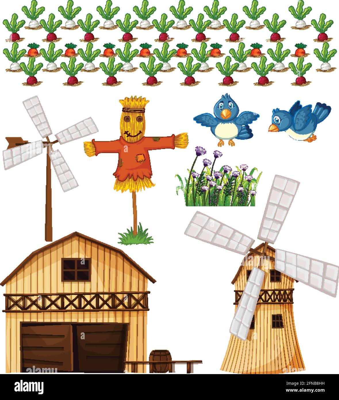 Farm element set isolated on white background illustration Stock Vector ...