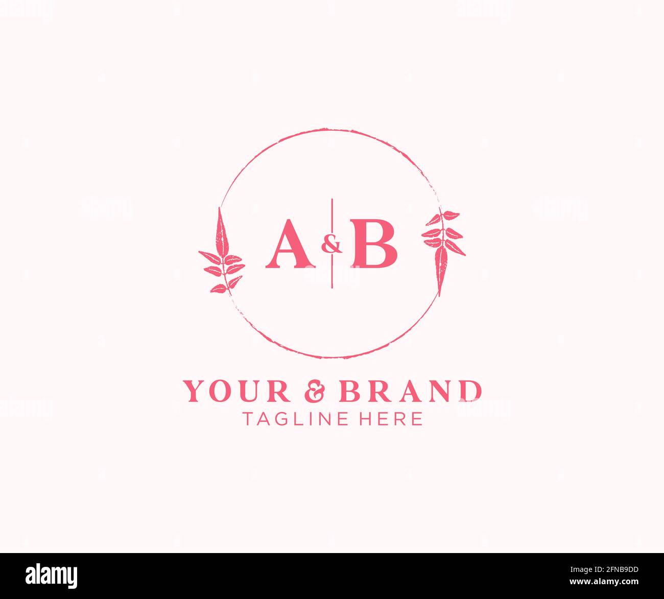 AB letters floral frames. Botanical feminine editable premade monoline unique decoration for greeting card, wedding invitation. Stock Vector