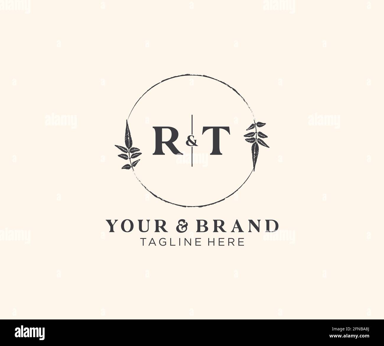 RT letters floral frames. Botanical feminine editable premade monoline unique decoration for greeting card, wedding invitation. Stock Vector