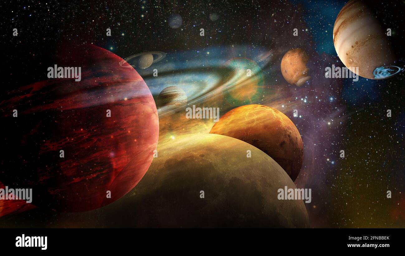 Beautiful planets in space, collage. Elements of this image furnished by NASA. Stock Photo